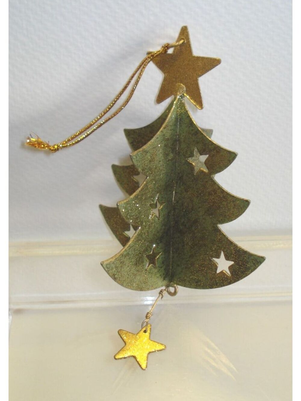 Vintage Gold tone Metal Christmas Tree Ornament Holiday Decoration